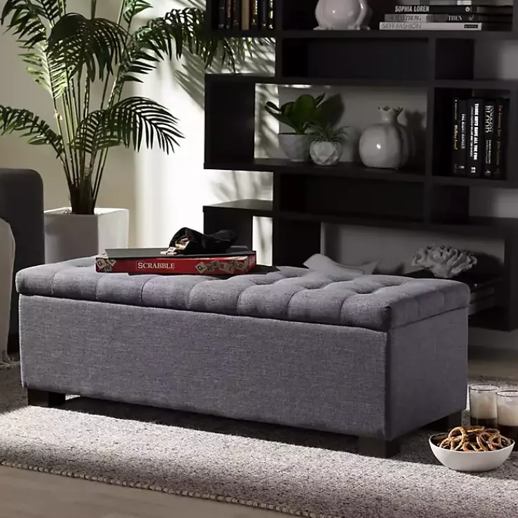 Entryway Furniture-Kirklands Home Dark Tufted Contemporary Storage Bench Gray