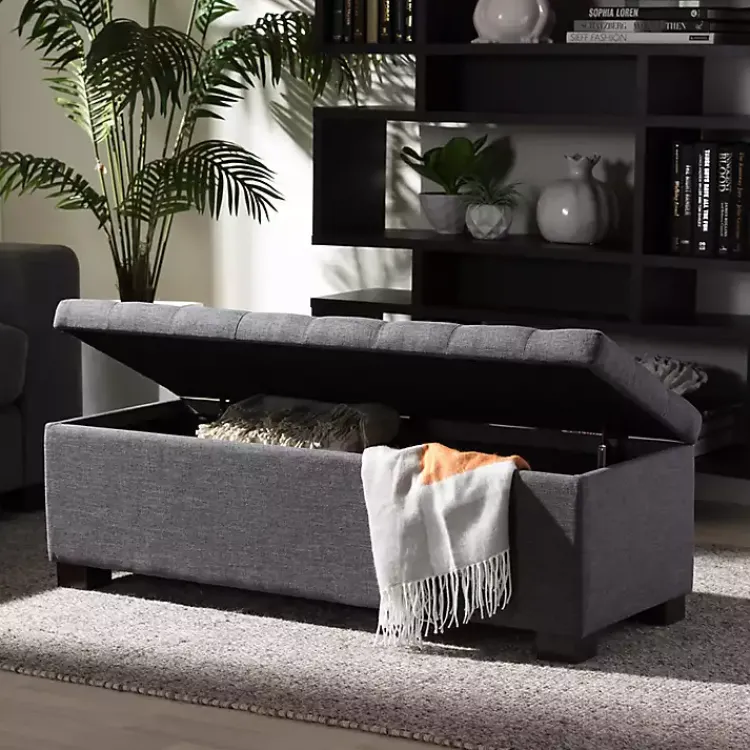 Entryway Furniture-Kirklands Home Dark Tufted Contemporary Storage Bench Gray