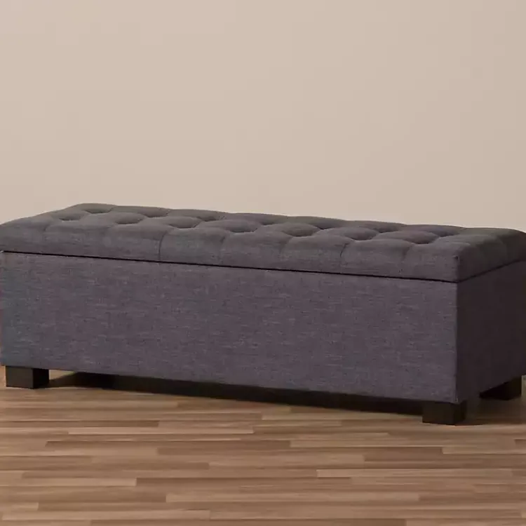 Entryway Furniture-Kirklands Home Dark Tufted Contemporary Storage Bench Gray