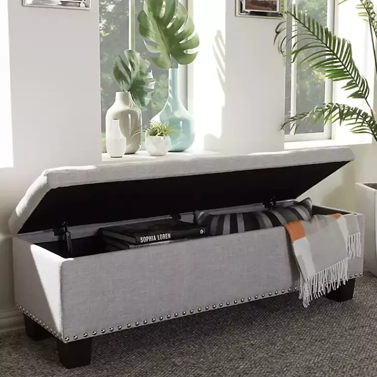 Entryway Furniture-Kirklands Home Taupe Button-Tufted Upholstered Storage Bench Tan