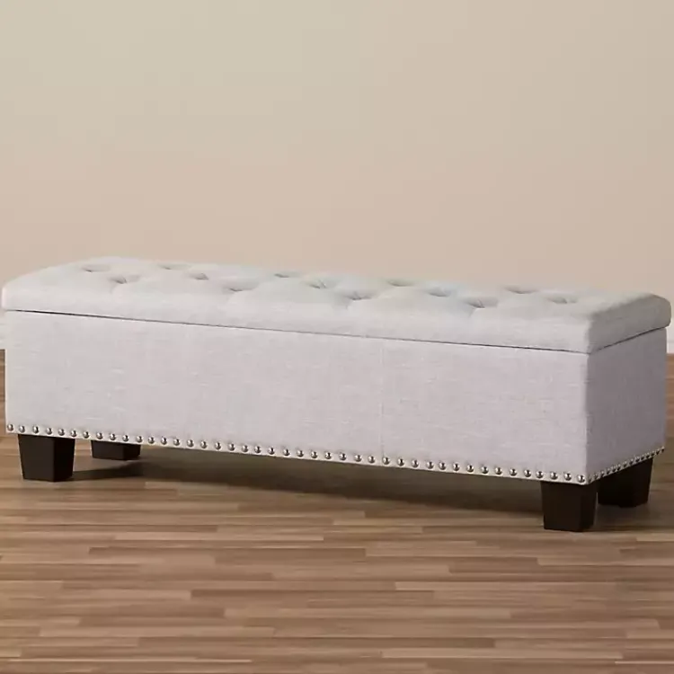 Entryway Furniture-Kirklands Home Taupe Button-Tufted Upholstered Storage Bench Tan