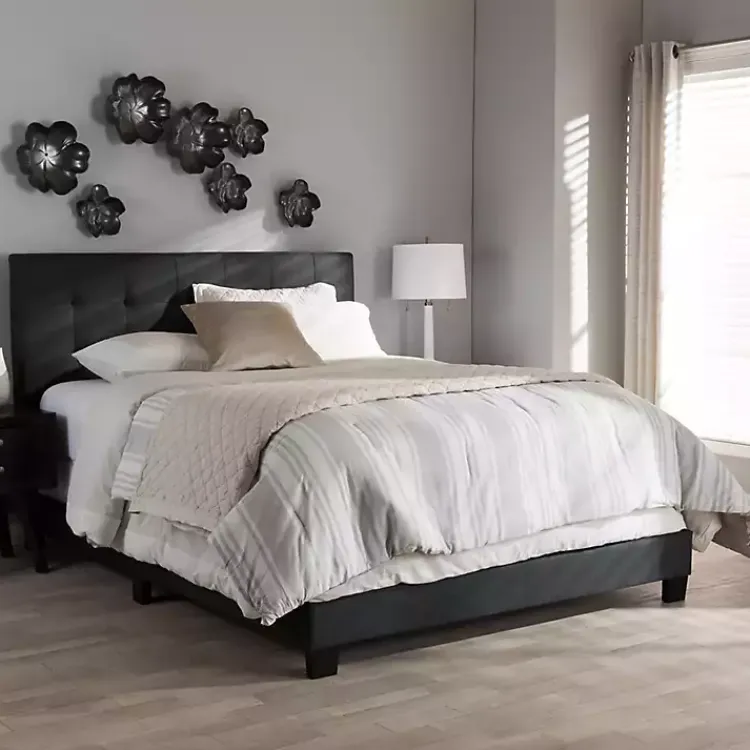 Beds & Headboards-Kirklands Home Charcoal Tufted Modern Queen Bed Gray