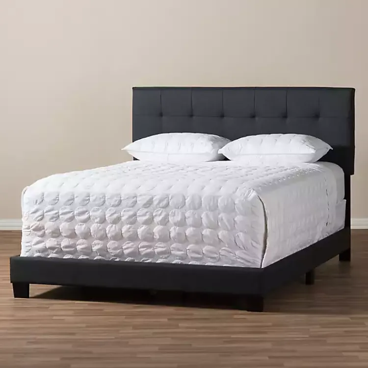 Beds & Headboards-Kirklands Home Charcoal Tufted Modern Queen Bed Gray