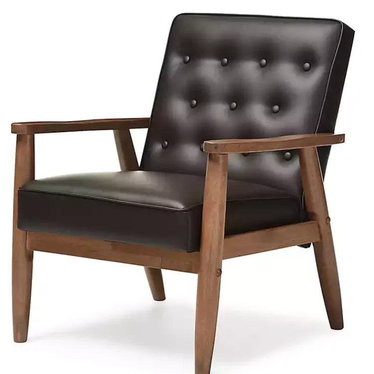 Accent Chairs-Kirklands Home Faux Leather Mid-Century Modern Accent Chair Brown
