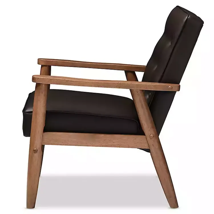 Accent Chairs-Kirklands Home Faux Leather Mid-Century Modern Accent Chair Brown