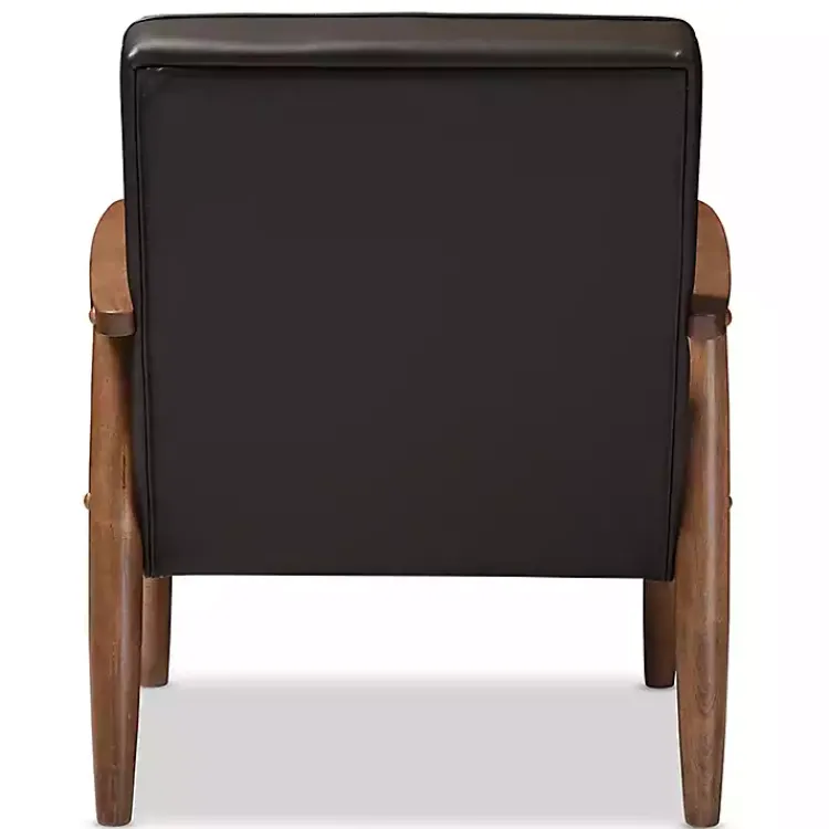 Accent Chairs-Kirklands Home Faux Leather Mid-Century Modern Accent Chair Brown