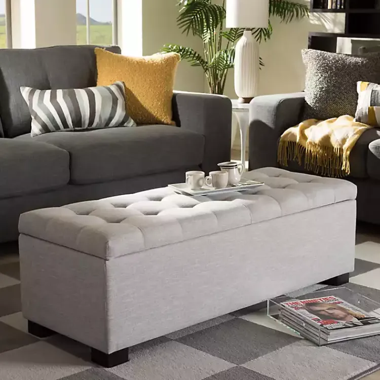 Benches & Ottomans-Kirklands Home Beige Tufted Contemporary Storage Bench