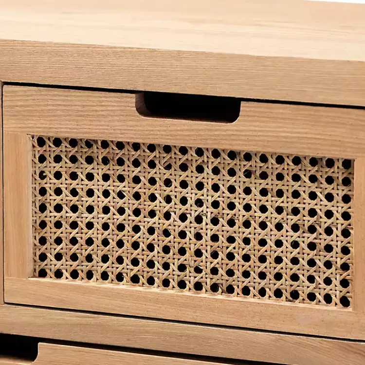 Dressers & Chests-Kirklands Home Oak and Rattan 4-Drawer Chest