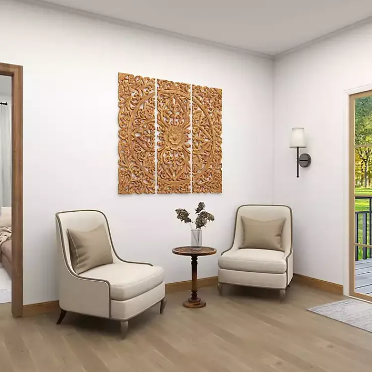 Accent & End Tables-Kirklands Home Carved Mandala Mango Wood Accent Table Brown