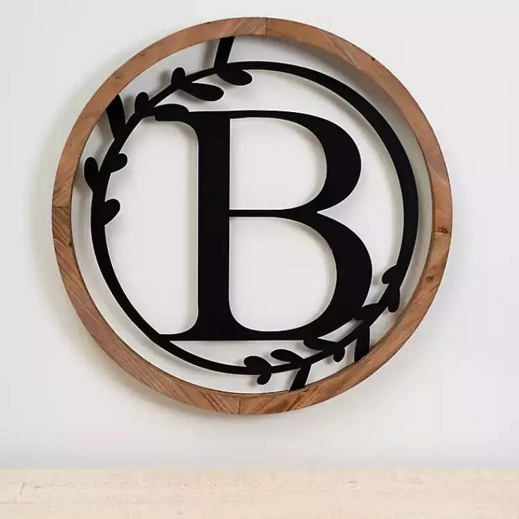 Monogram Wall Decor-Kirklands Home Wood and Metal Laurel Monogram B Plaque