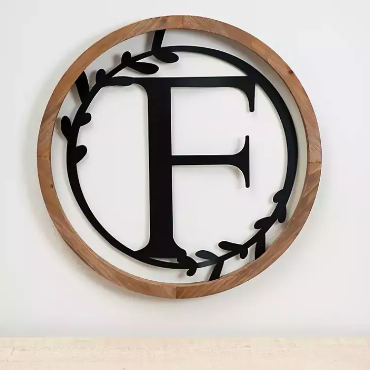 Monogram Wall Decor-Kirklands Home Wood and Metal Laurel Monogram F Plaque