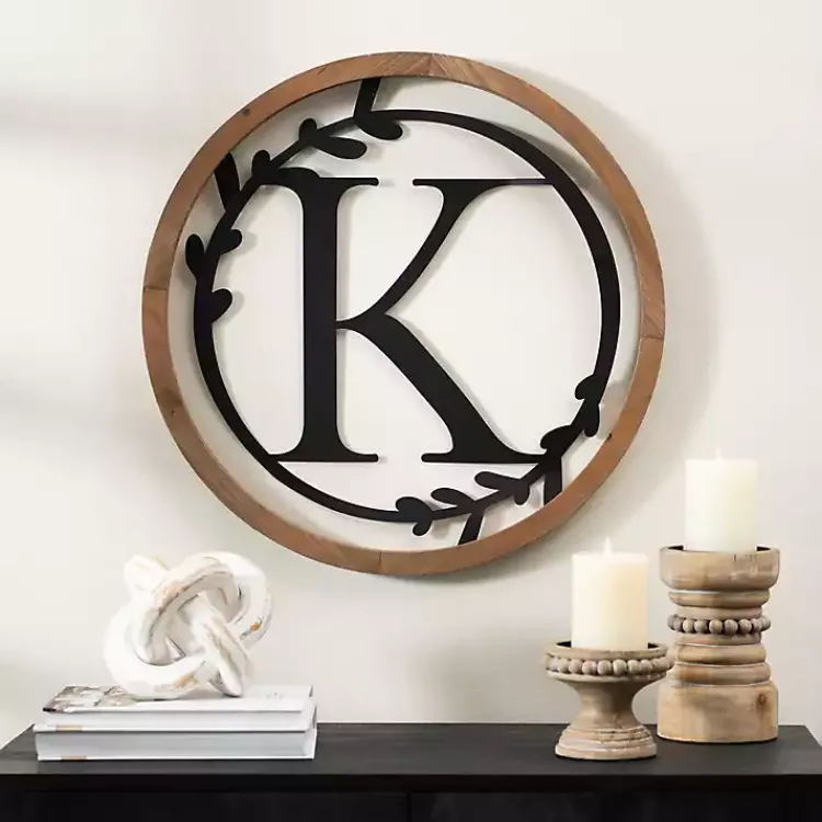 Monogram Wall Decor-Kirklands Home Wood and Metal Laurel Monogram K Plaque