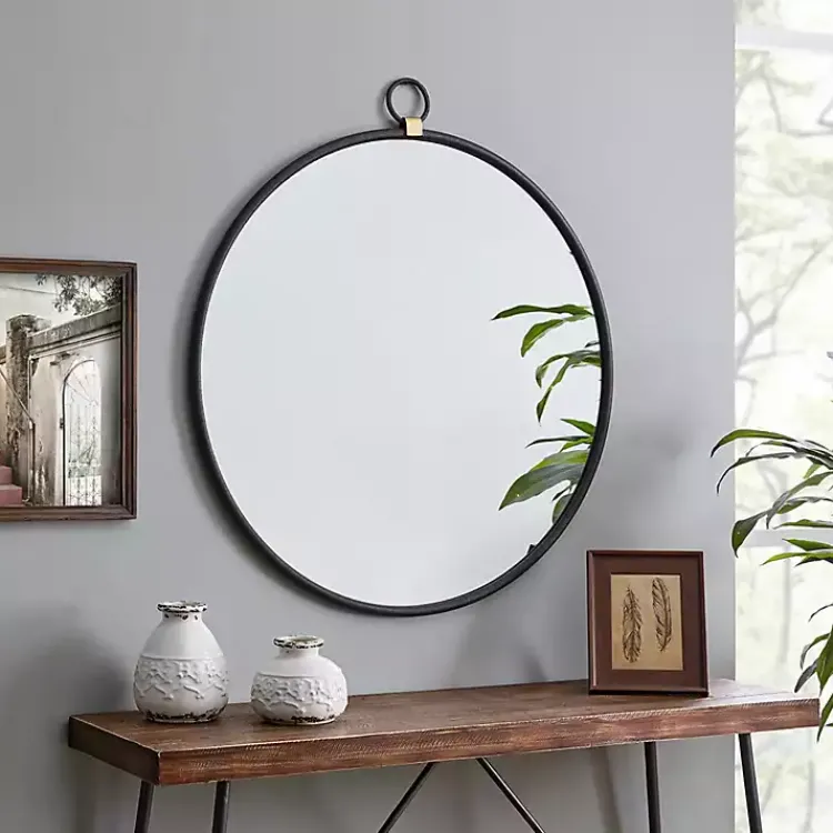 Decorative Mirrors-Kirklands Home Round Metal Mirror with Ring Black