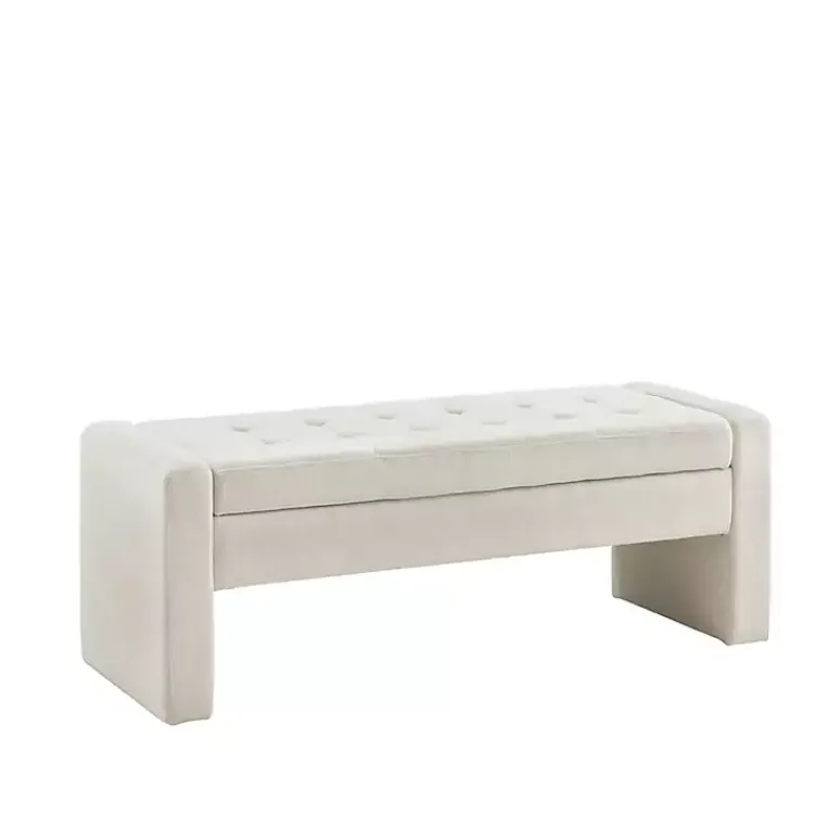 Benches & Ottomans-Kirklands Home Cream Button Tufted Upholstered Storage Bench Ivory