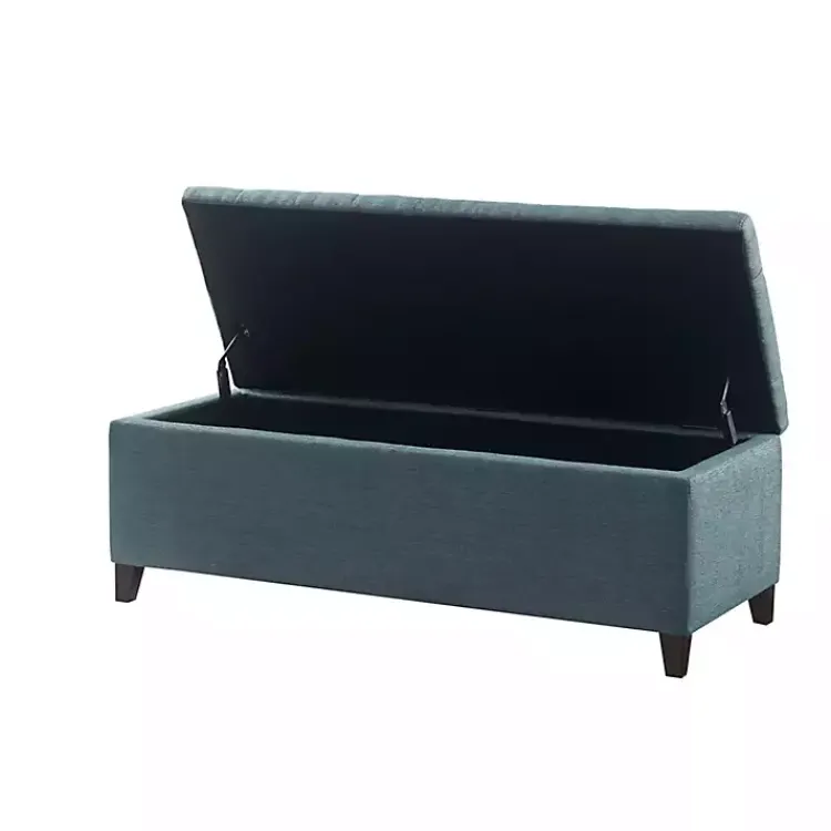 Benches & Ottomans-Kirklands Home Peacock Button Tufted Storage Bench Blue