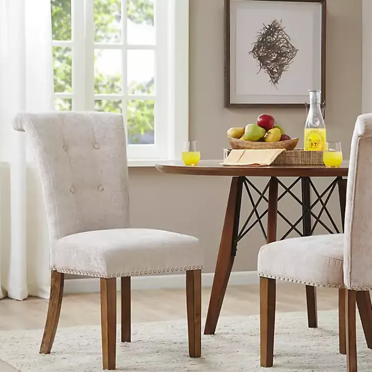 Dining Chairs-Kirklands Home Cream Linen Rolled Back Dining Chairs, Set of 2 Ivory