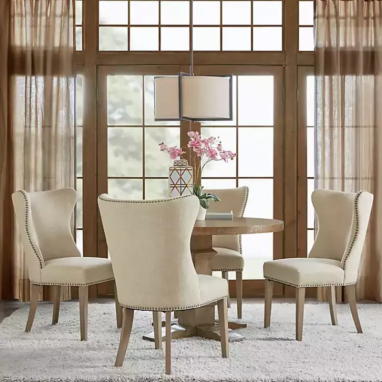 Dining Chairs-Kirklands Home Cream Wing Back Nailhead Dining Chairs, Set of 2 Ivory