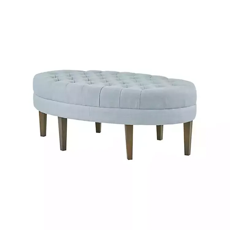 Benches & Ottomans-Kirklands Home Cory Tufted Dusty Linen Ottoman Blue
