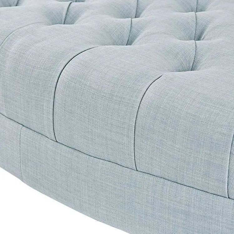 Benches & Ottomans-Kirklands Home Cory Tufted Dusty Linen Ottoman Blue