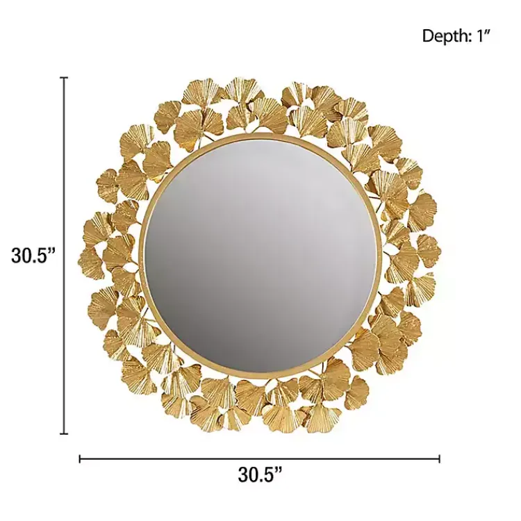 Decorative Mirrors-Kirklands Home Gold Foil Leaf Framed Round Wall Mirror