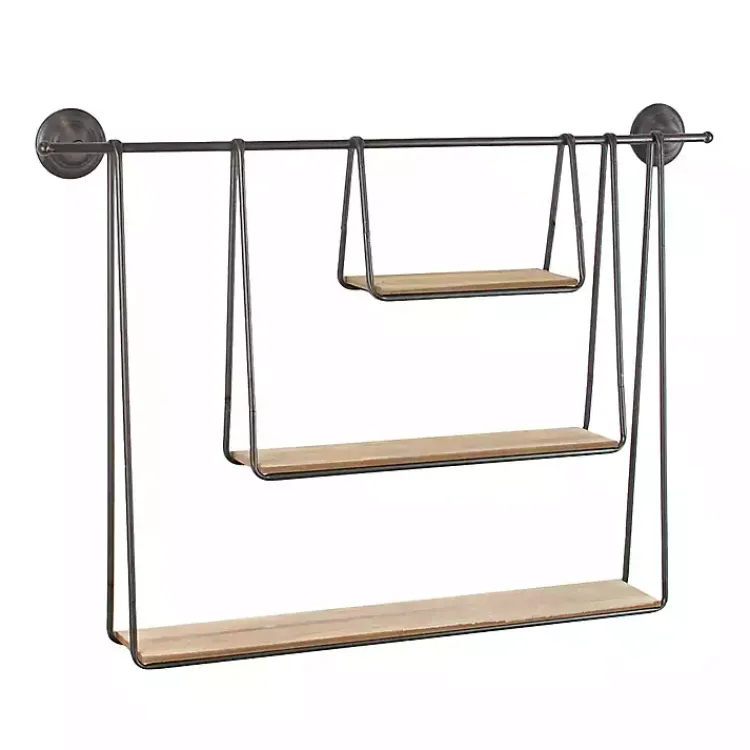 Shelves-Kirklands Home Wood and Metal Three-Tier Side Modern Wall Shelf