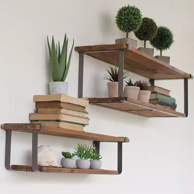 Shelves-Kirklands Home Recycled Wood and Metal Shelves, Set of 2