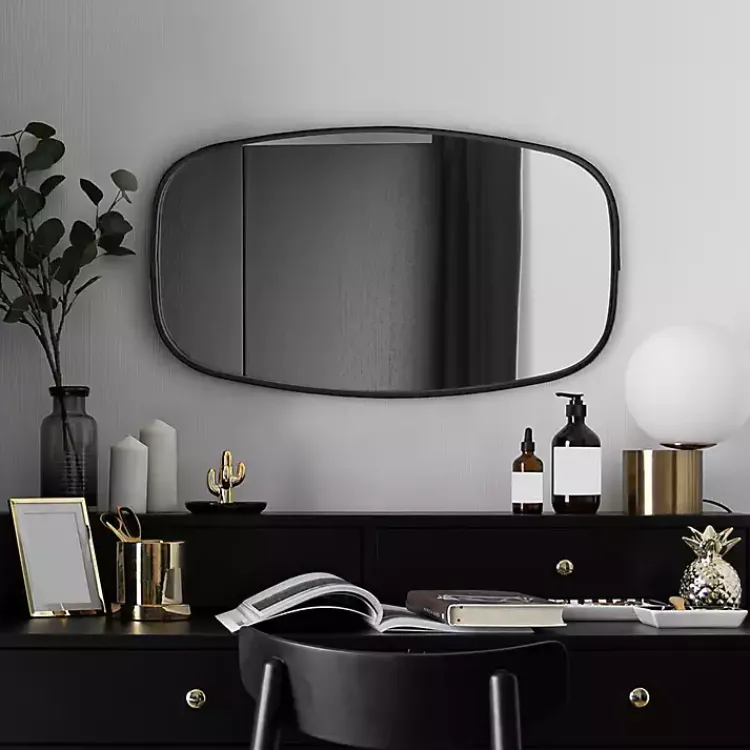 Decorative Mirrors-Kirklands Home Black Metal Rectangular Wall Mirror, 18x31.5 in.