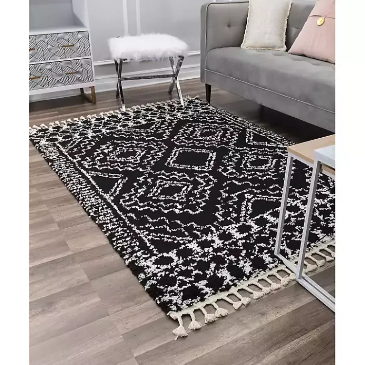 Area Rugs-Kirklands Home Sable and White Moon Area Rug, 5x7 Black