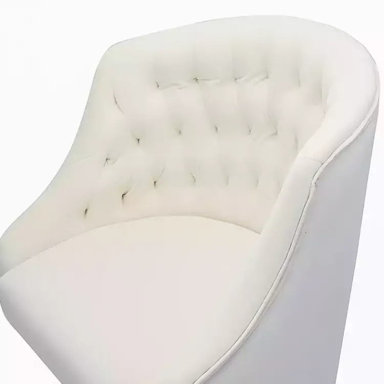 Office Furniture-Kirklands Home Velvet Tufted Golden Leg Swivel Office Chair Ivory