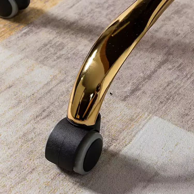 Office Furniture-Kirklands Home Velvet Tufted Golden Leg Swivel Office Chair Ivory