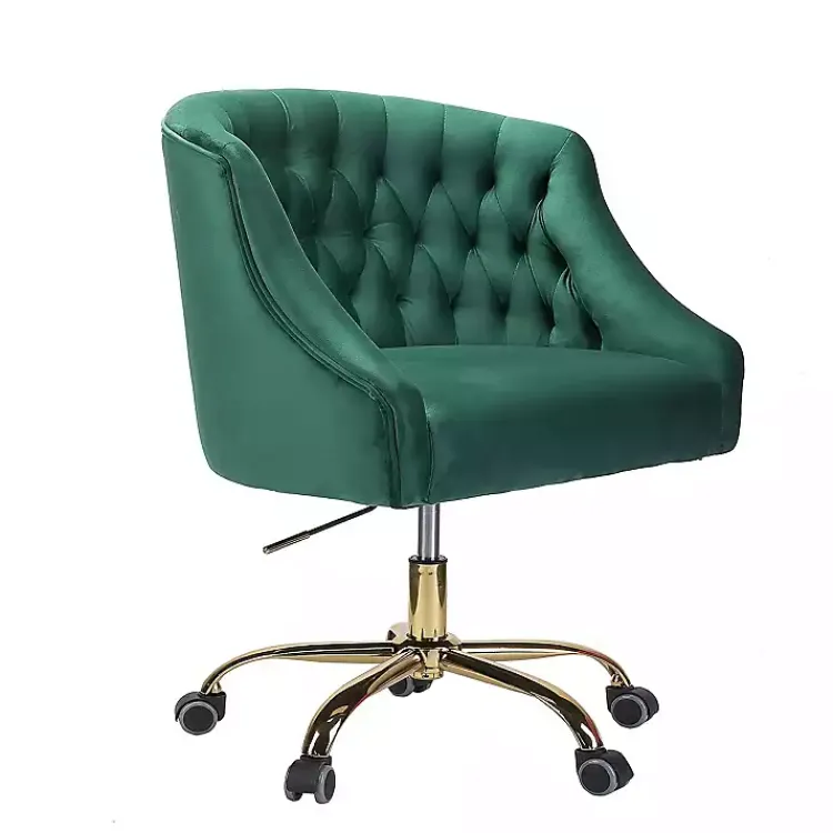 Office Furniture-Kirklands Home Velvet Tufted Golden Leg Swivel Office Chair Green