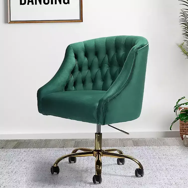 Office Furniture-Kirklands Home Velvet Tufted Golden Leg Swivel Office Chair Green