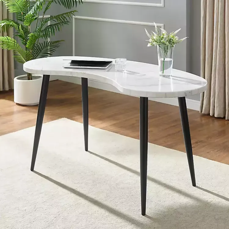 Office Furniture-Kirklands Home White Marble Kidney Shaped Desk