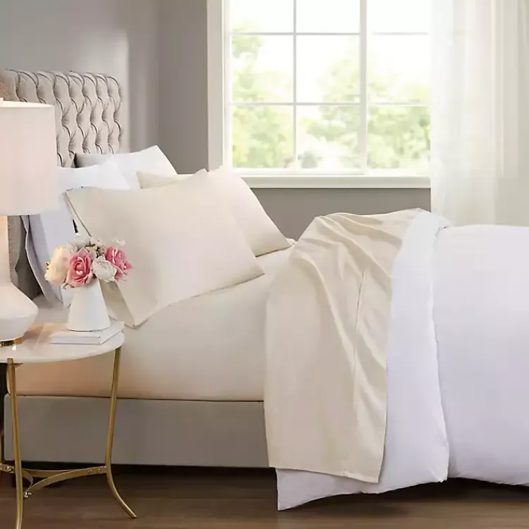 Bed Sheets-Kirklands Home Cream Rich Cooling Cotton King Sheet Set Ivory