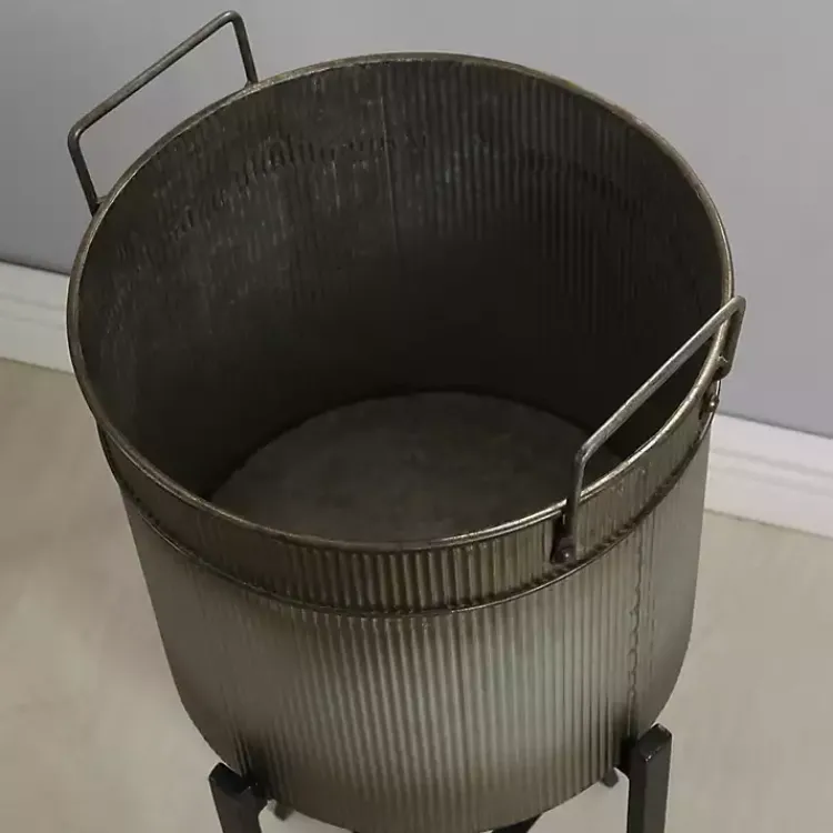 Planters-Kirklands Home Galvanized Planters with Stands, Set of 2 Black