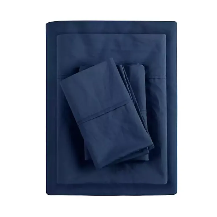 Bed Sheets-Kirklands Home Navy Peached Percale 4-pc. King Sheet Set Blue