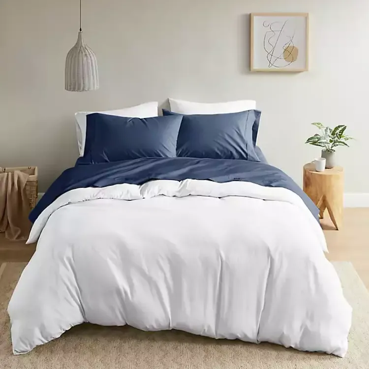 Bed Sheets-Kirklands Home Navy Peached Percale 4-pc. King Sheet Set Blue