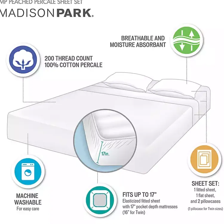 Bed Sheets-Kirklands Home Navy Peached Percale 4-pc. King Sheet Set Blue