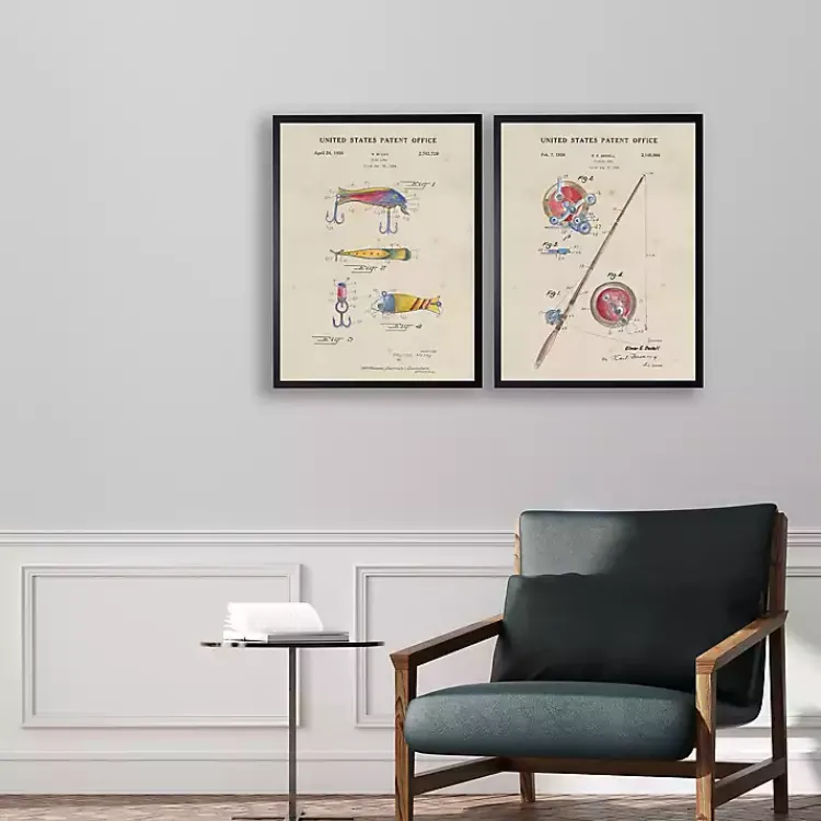 Framed Art-Kirklands Home Watercolor Fishing Rod Patent Framed Art Print