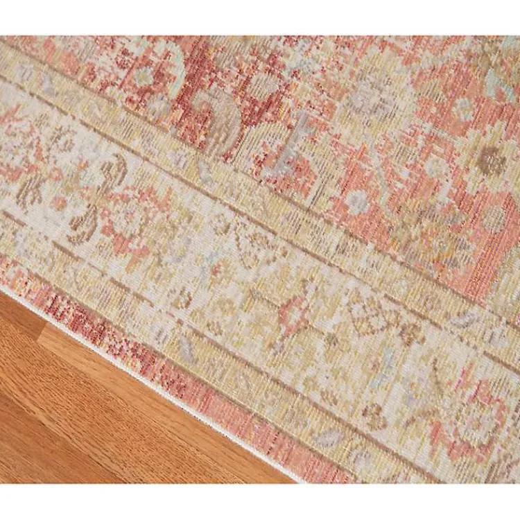 Area Rugs-Kirklands Home Salmon Vintage Border Runner Pink