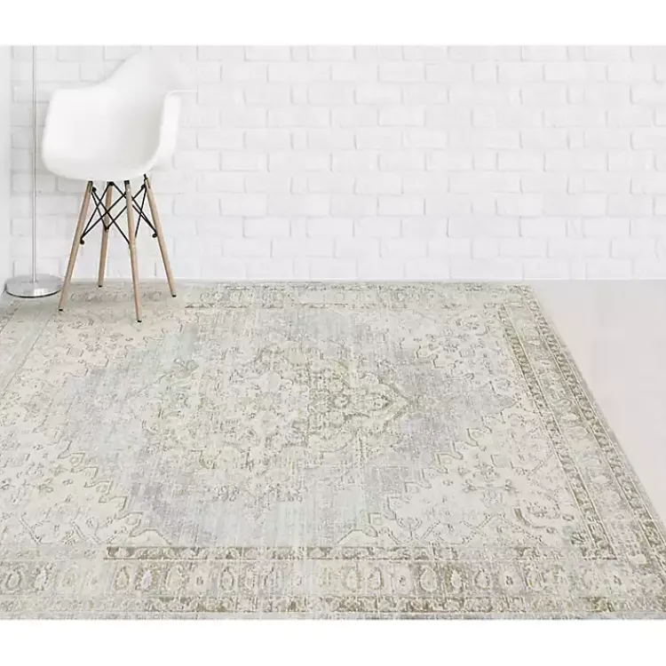 Area Rugs-Kirklands Home Gray and Beige Vintage Medallion Area Rug, 5x7