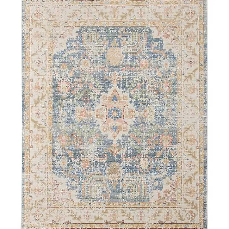 Area Rugs-Kirklands Home Blue and Beige Vintage Border Area Rug, 2x3