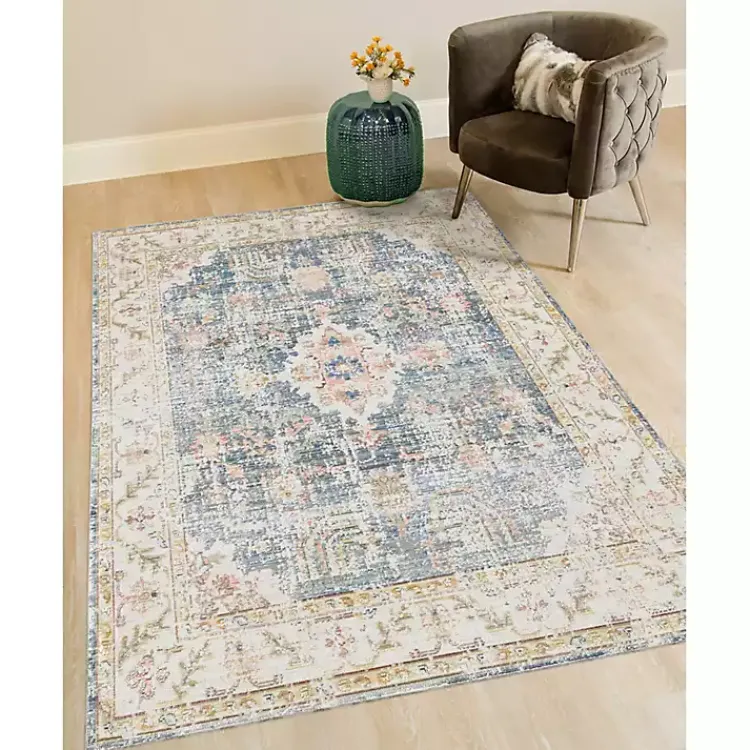Area Rugs-Kirklands Home Blue and Beige Vintage Border Area Rug, 2x3