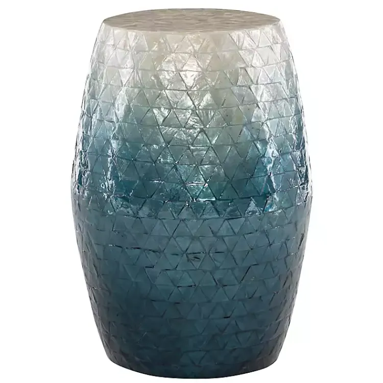 Accent & End Tables-Kirklands Home Blue Ombre Mosaic Capiz Shell Drum End Table