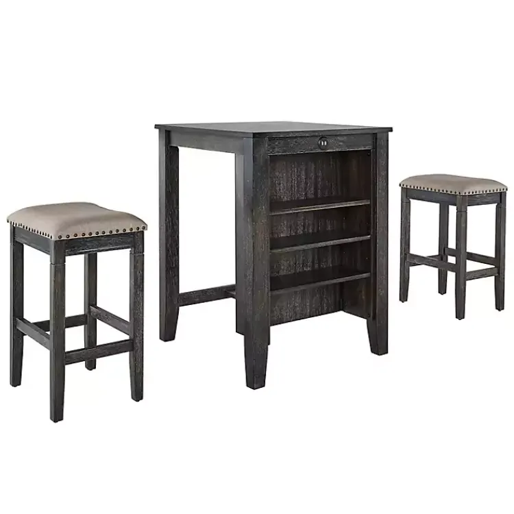Kitchen Islands & Bar Carts-Kirklands Home Black Wood Linen 3-pc. USB Island and Stool Set