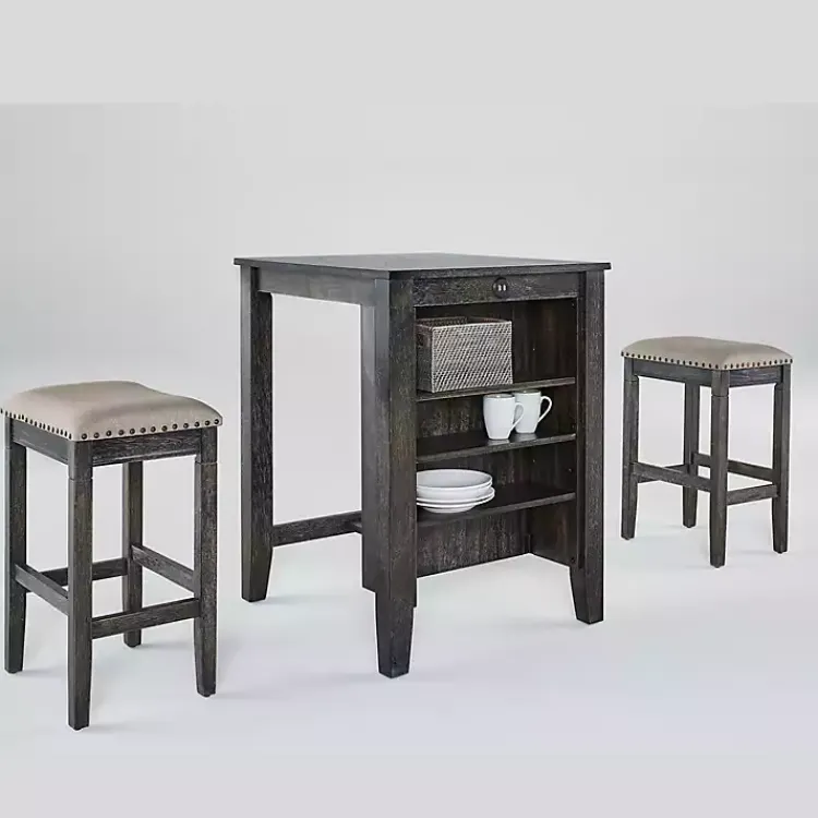 Kitchen Islands & Bar Carts-Kirklands Home Black Wood Linen 3-pc. USB Island and Stool Set