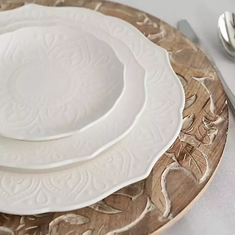 Dinnerware-Kirklands Home Dahlia Embossed Side Plates, Set of 6 White