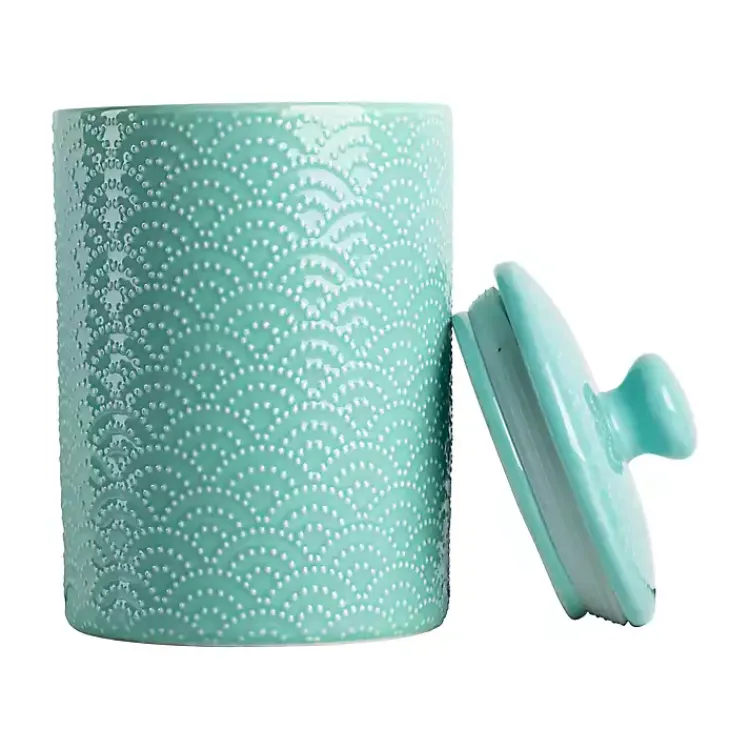 Kitchen Storage-Kirklands Home Tide Ceramic Embossed Canisters, Set of 3 Blue