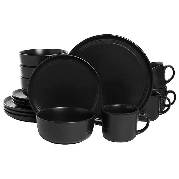 Dinnerware-Kirklands Home Matte Double Line 16-pc. Dinnerware Set Black