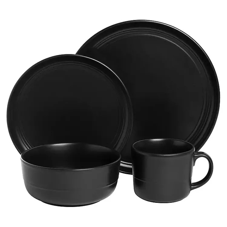 Dinnerware-Kirklands Home Matte Double Line 16-pc. Dinnerware Set Black